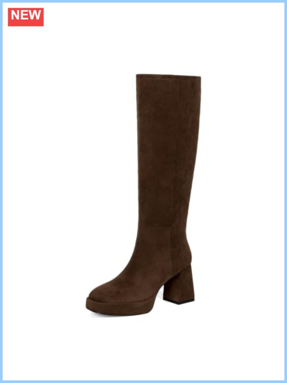 Womens Knee High Platform Boots Faux Suede Block Heel Square Toe Zip